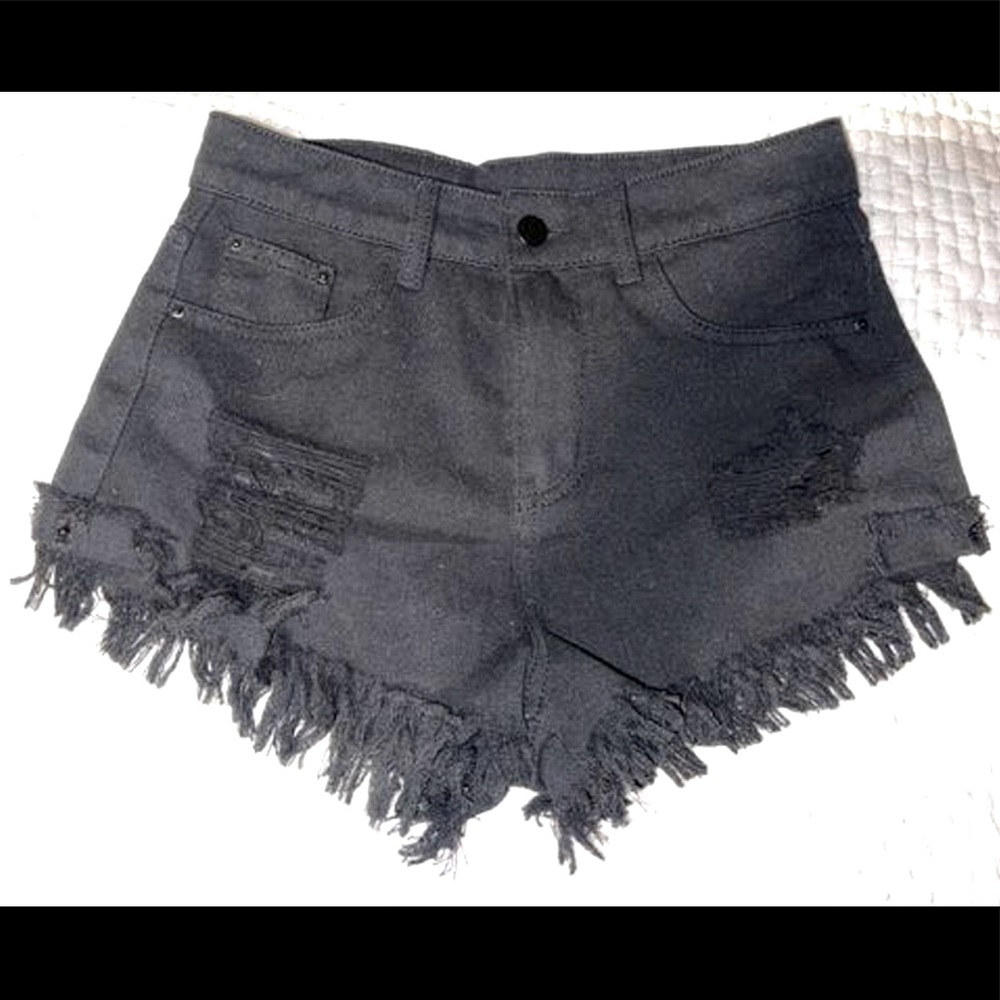 Black ripped jean shorts